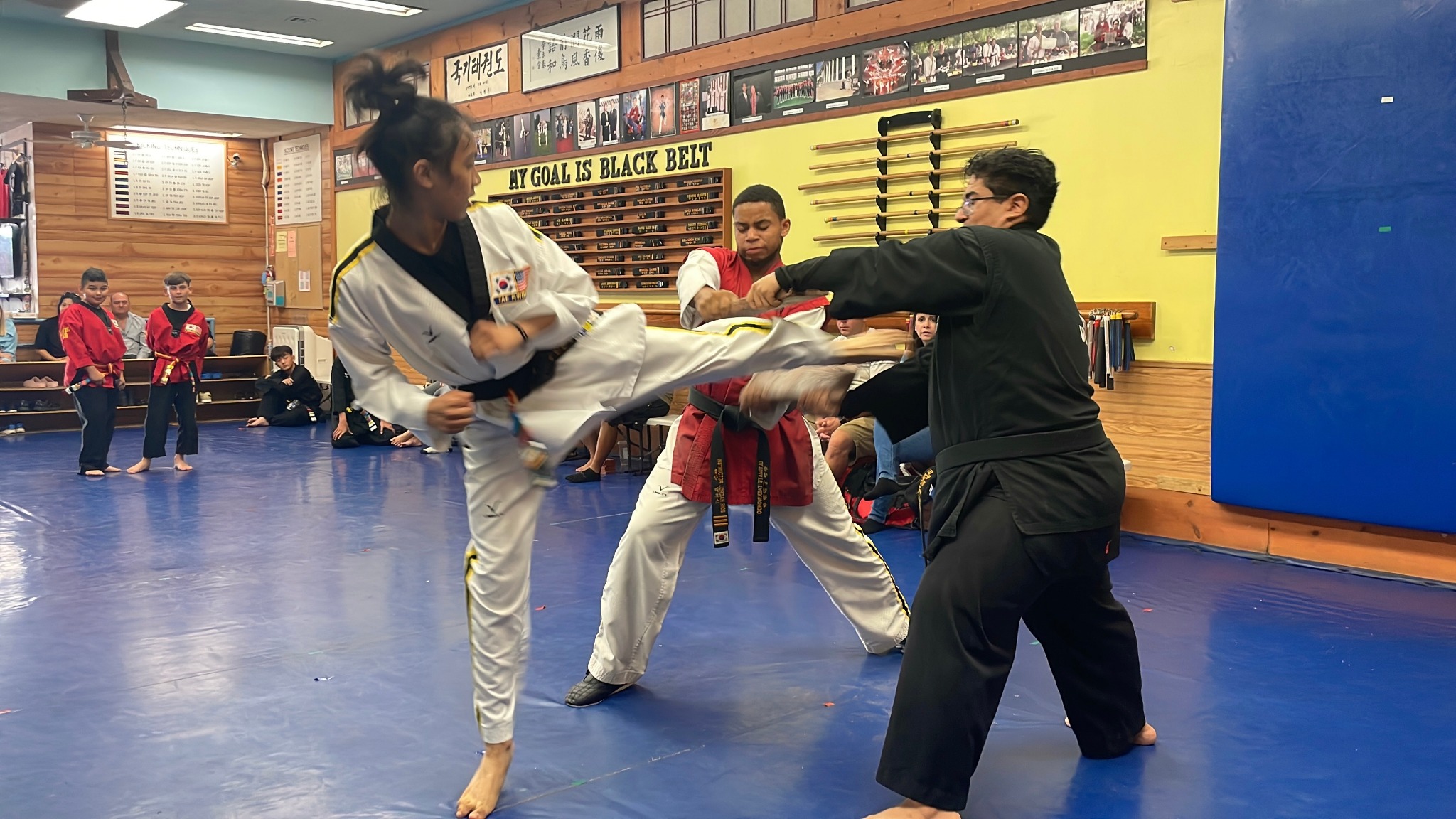 Student training on the mat